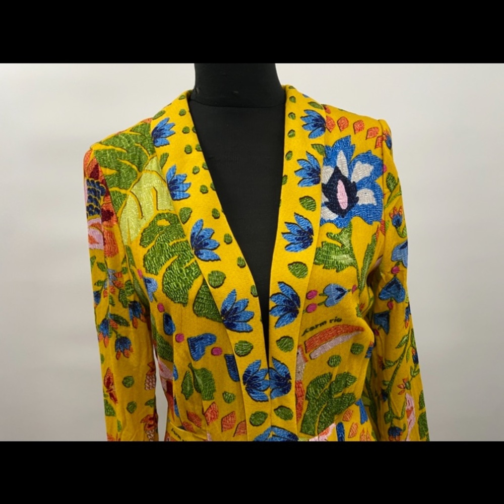 NWOT FARM Rio Summer Garden Maxi Yellow Plunging V-neck Long Sleeves dress Sz L - Picture 7 of 16